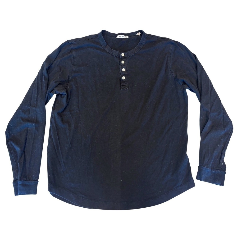 Buck Mason 100% Cotton Long Sleeve Curved Hem Henley Men Large Black Pima Soft
